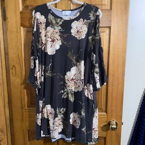 Charcoal Gray Floral Dress with Cold Shoulder Cut